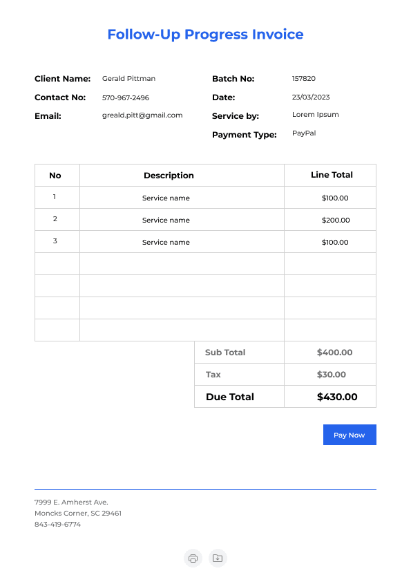 Follow-Up Progress Invoice