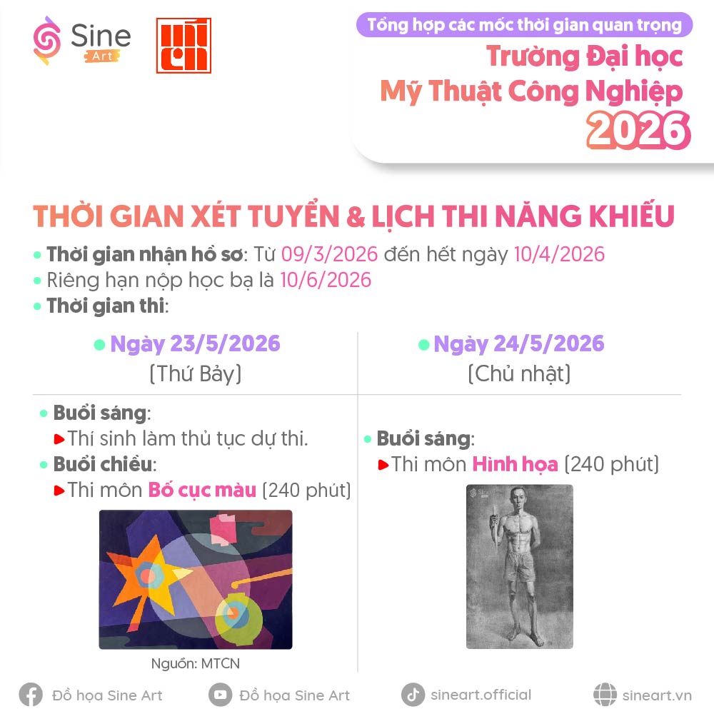 Tổng hợp các mốc thời gian quan trong về Kỳ thi năng khiếu Vẽ của một số trường Đại học 2026