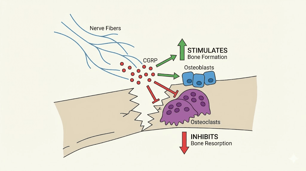 CGRP neuropeptide nerve-bone connection diagram for fracture healing