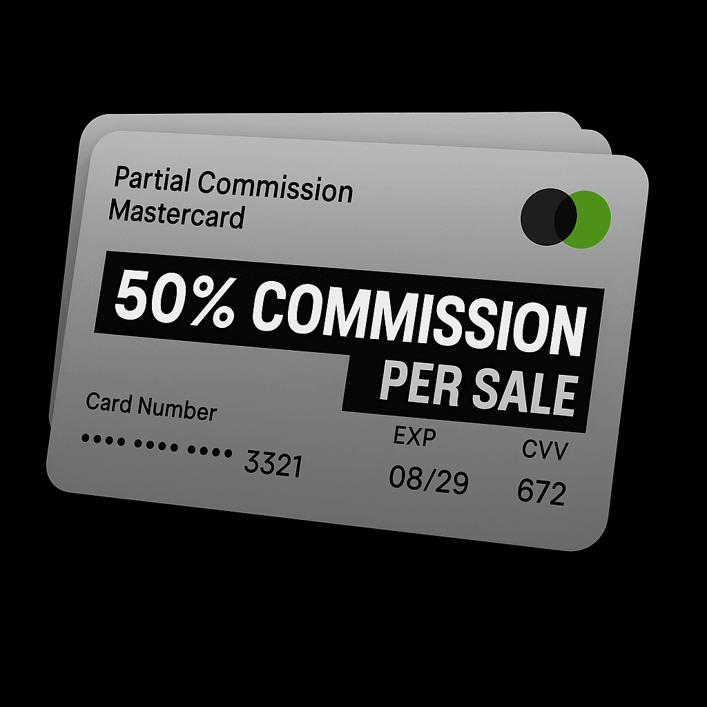 Credit card mockup displaying $430,000 balance and masked card details