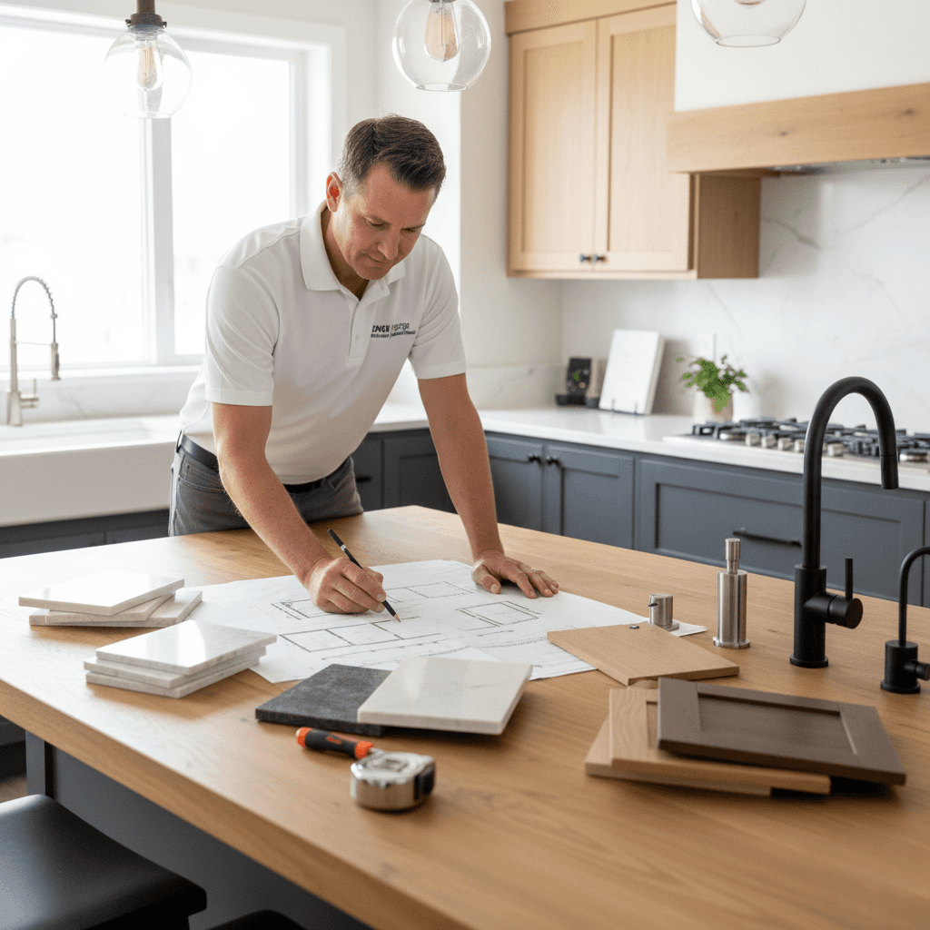 One of PEI Builder's crew members drawing up plans to remodel a residential kitchen.