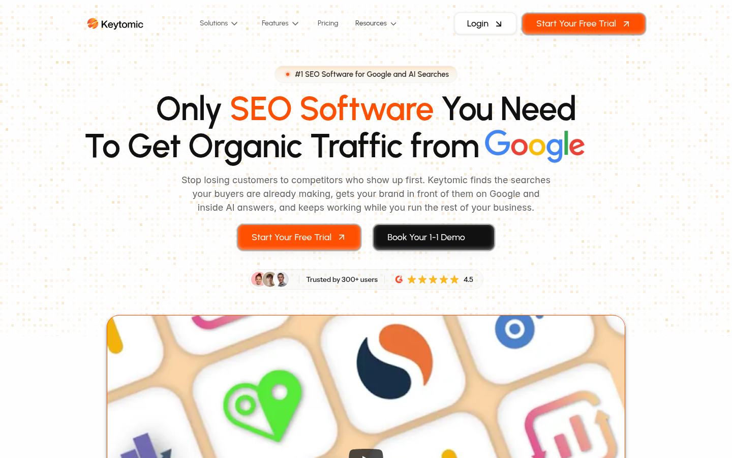 Keytomic public homepage showing its SEO automation positioning