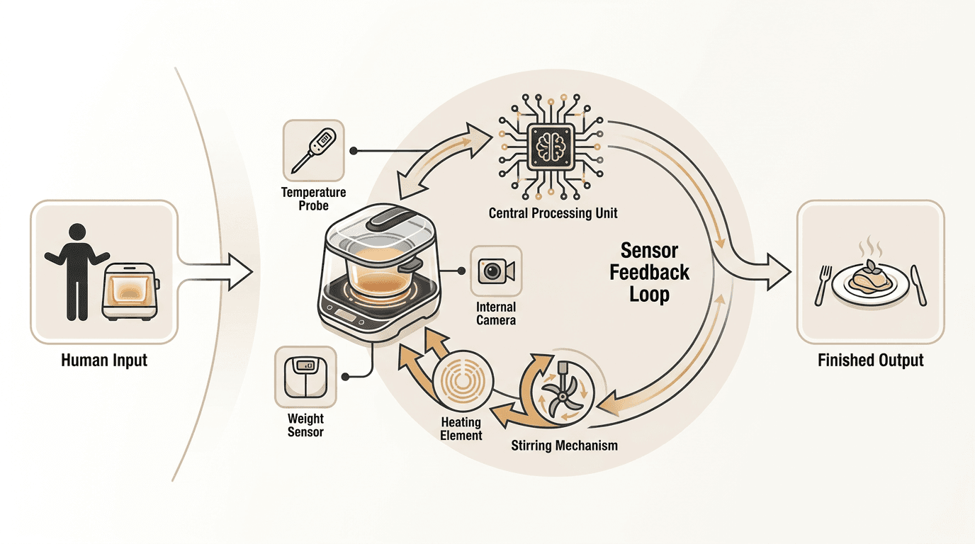 Flowchart diagram of a Generation 4 smart kitchen autonomous cooking feedback loop