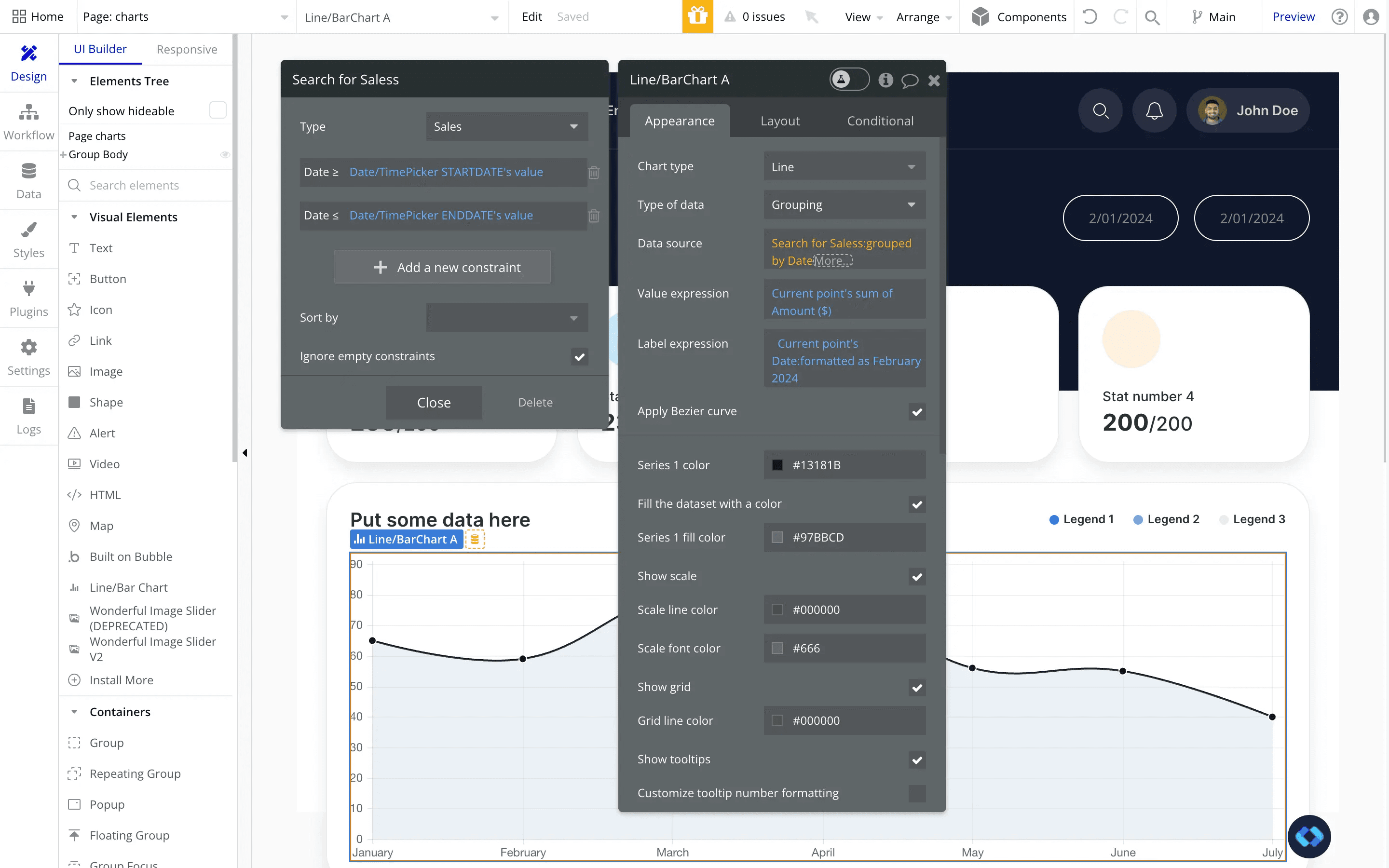 bubble.io graph filtered by date