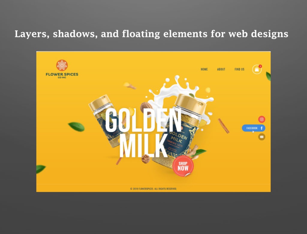 Layers, shadows, and floating elements for web designs