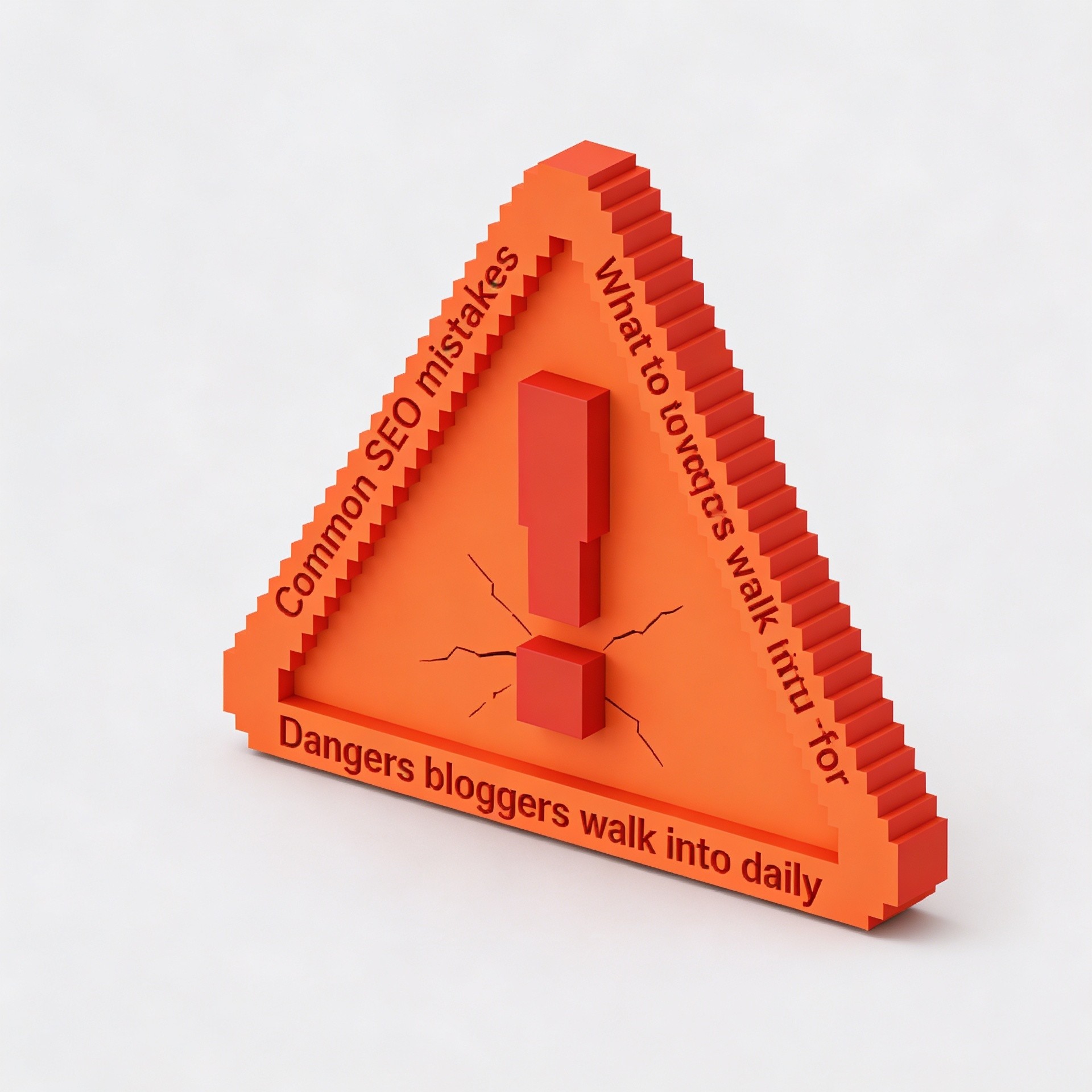 Orange voxel warning sign symbolizing SEO mistakes bloggers make