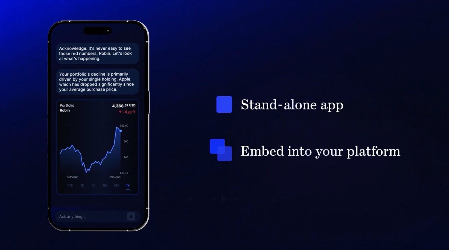 Embedded AI layer inside a bank-owned investing experience