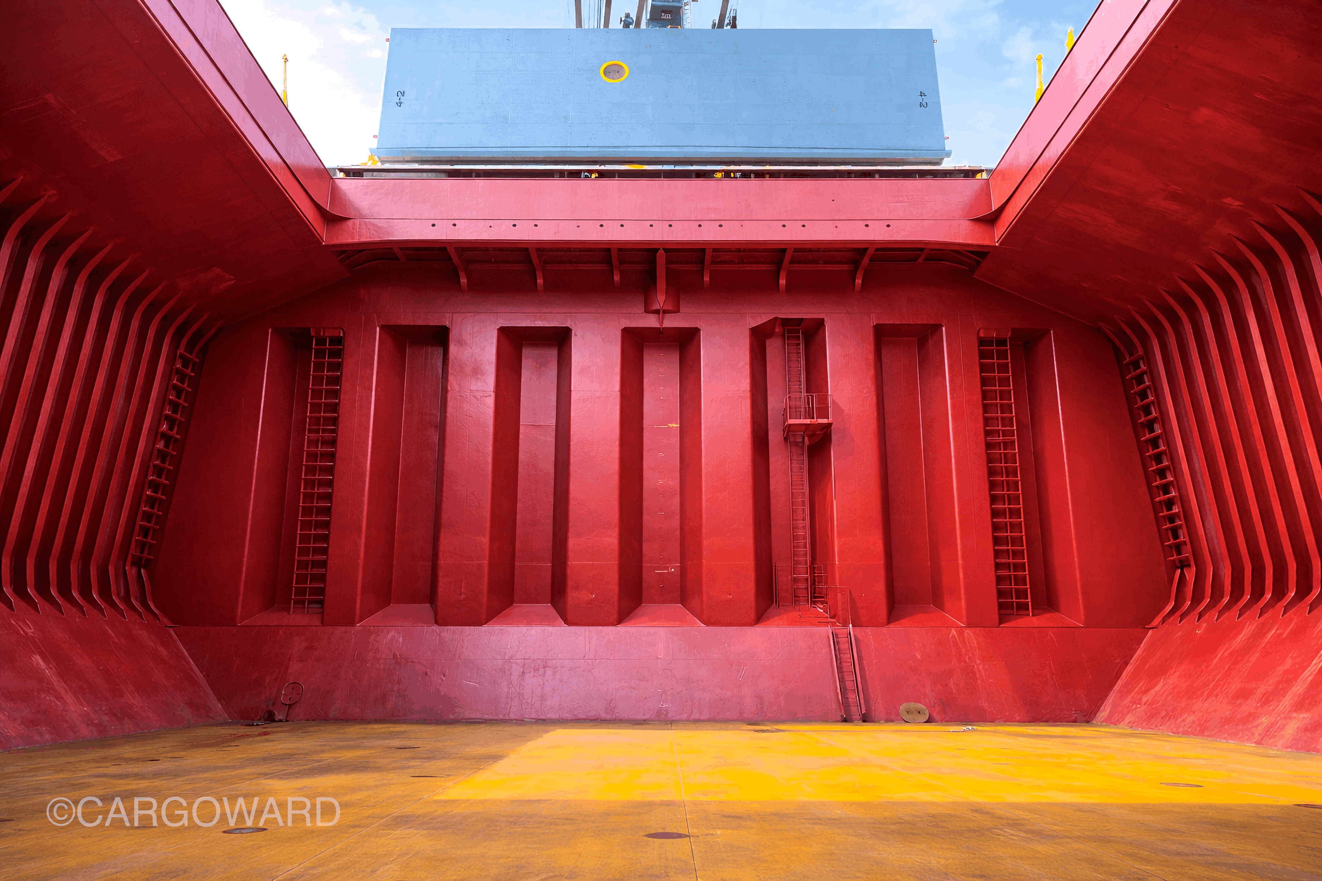 Grain-ready bulk carrier cargo hold professionally cleaned by CARGOWARD at the Port of Itaqui, Brazil, prepared for safe soybean loading with high-standard cargo hold cleaning for export operations.