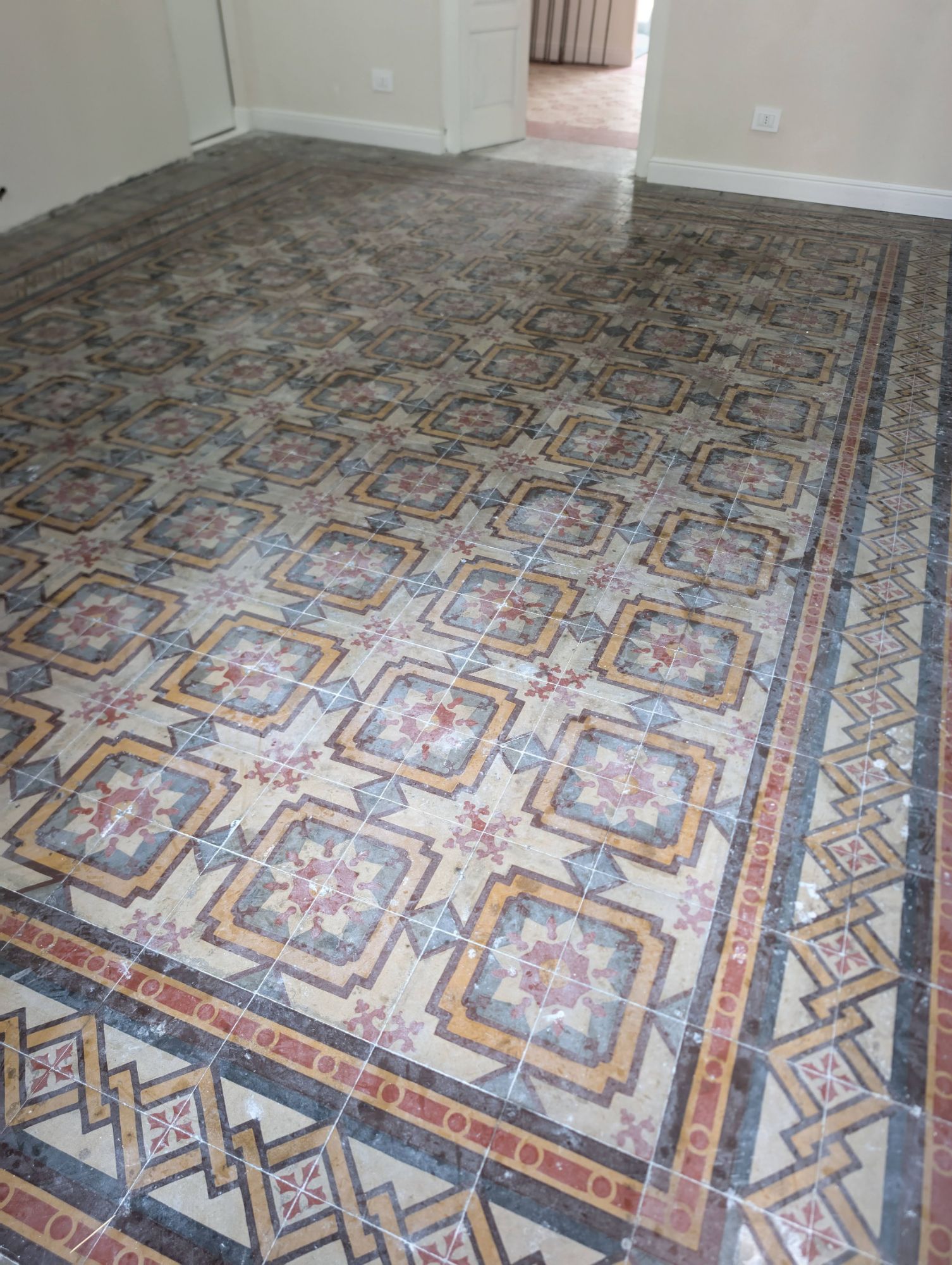 Period cement tiles, before treatment