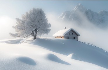 Cabin situated in snowy Swiss landscape