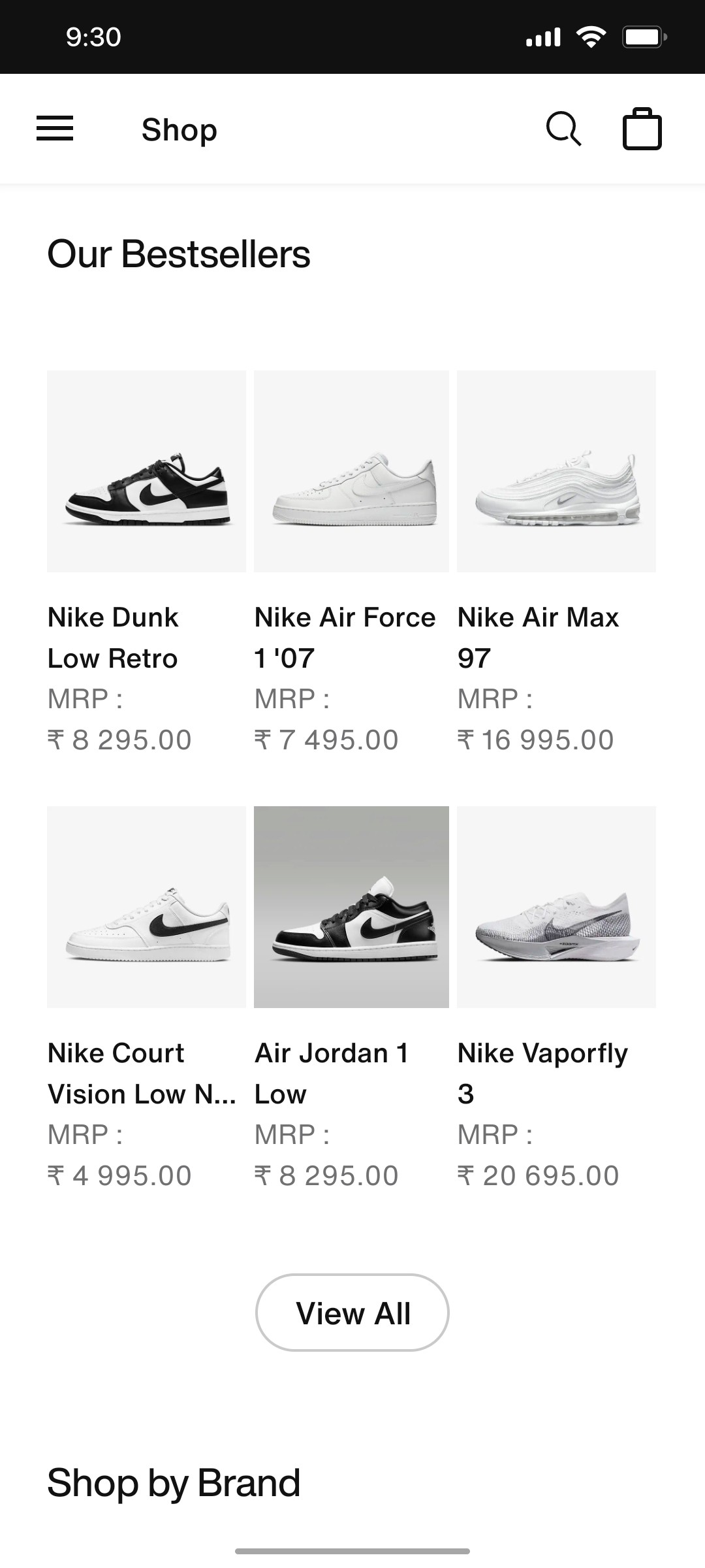 Nike App Our Bestsellers Screen