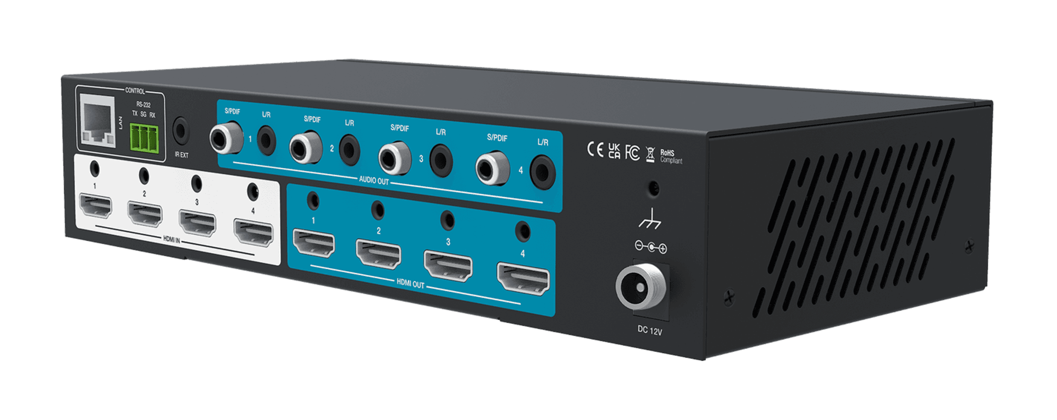 4-port HDMI matrix switch with audio and control ports