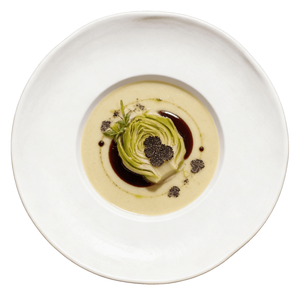 Artichoke Velouté, Black Truffle Emulsion