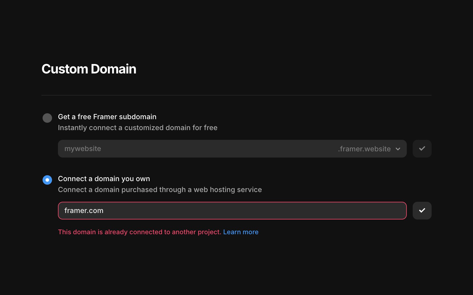 The Custom Domain section in the General settings.The Custom Domain section in the General settings.