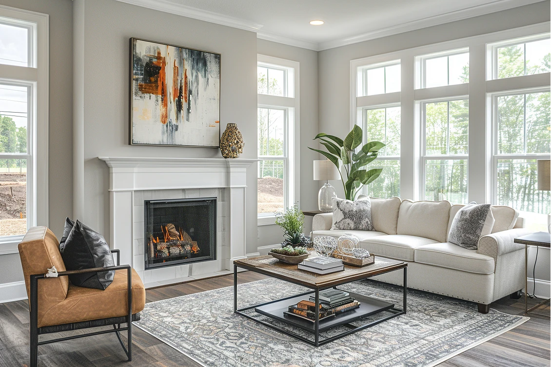 Elegant residential living room after professional cleaning