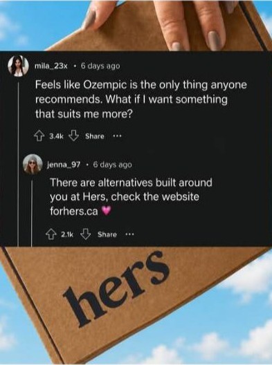 Hers static ad: Reddit comment screenshot