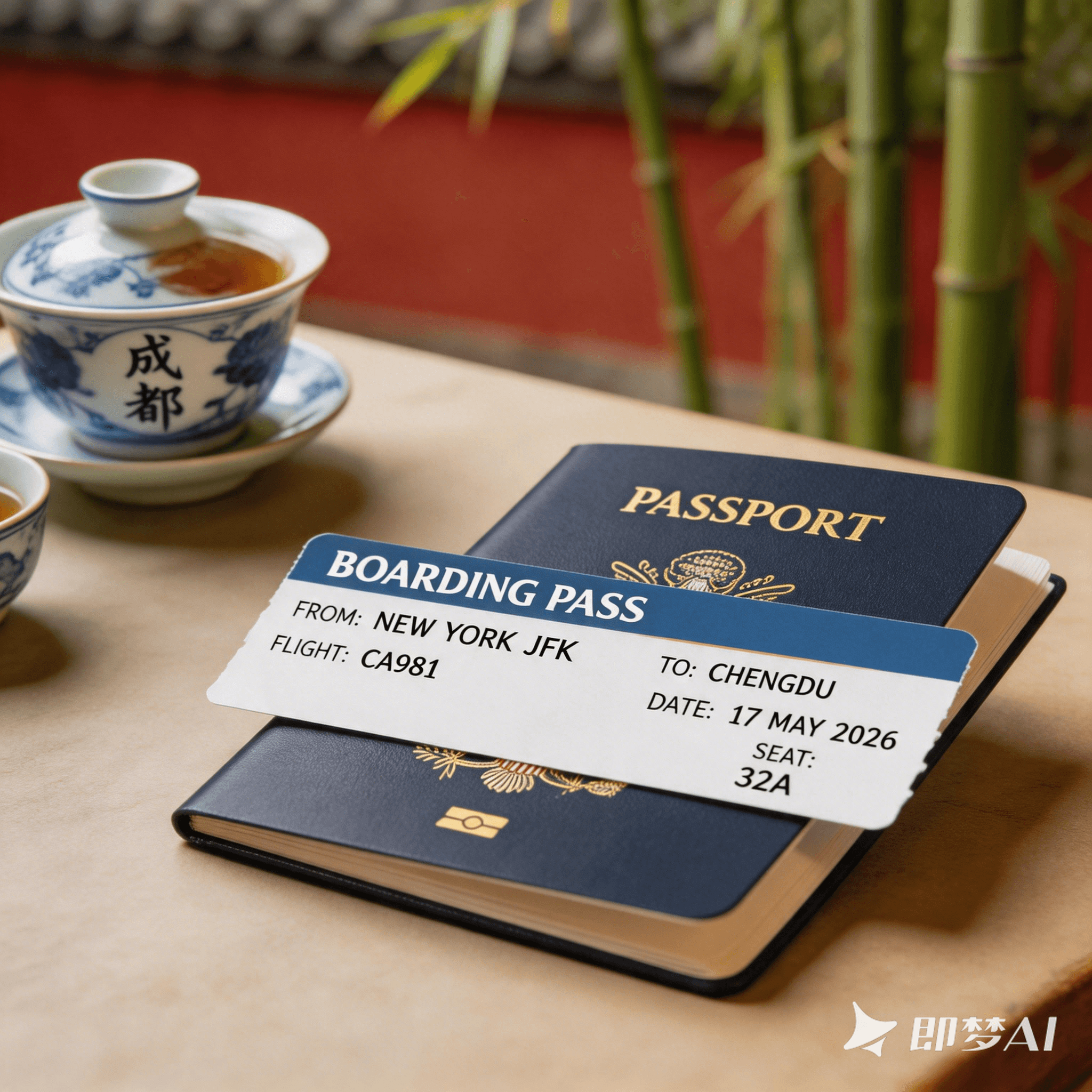 Foreign passport and boarding pass for Chengdu 144-hour visa-free transit.