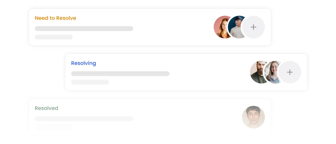 Manage Conversations card with status labels and team avatars.