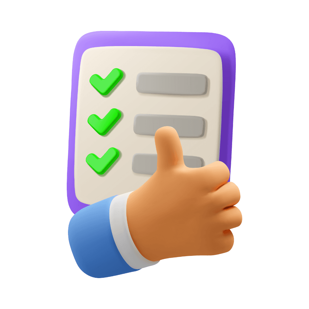 Checklist with thumbs up in 3D