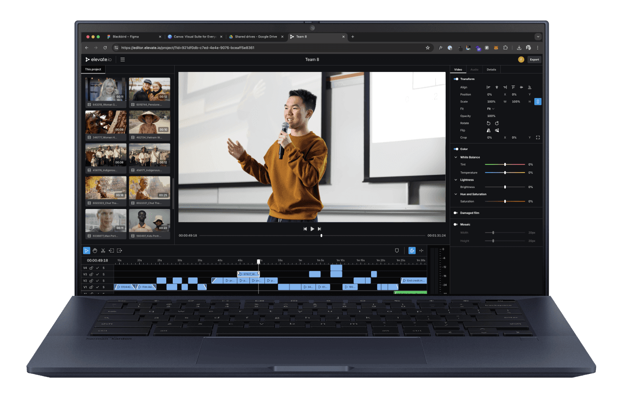 A student presentation video being edited in elevate.io