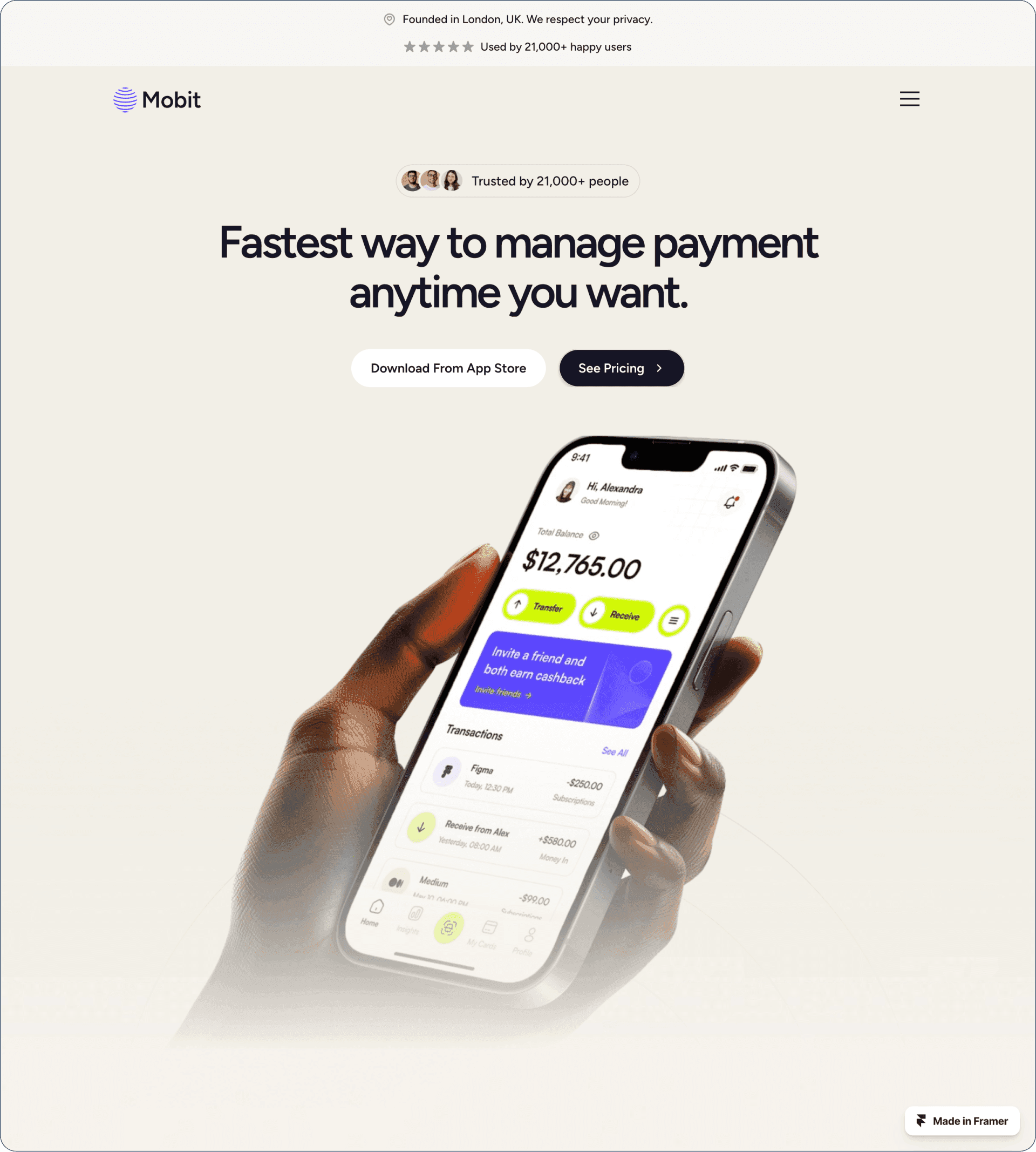 Mobit Framer template