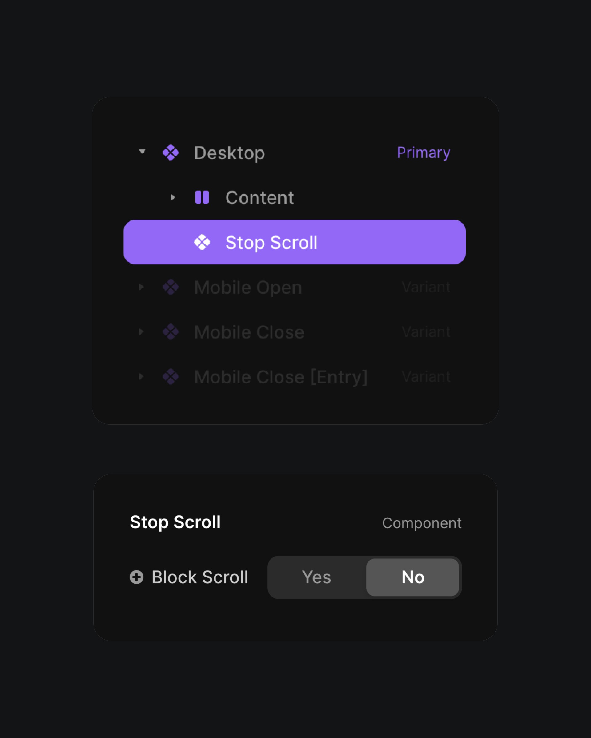 scroll stop component added to the navigation