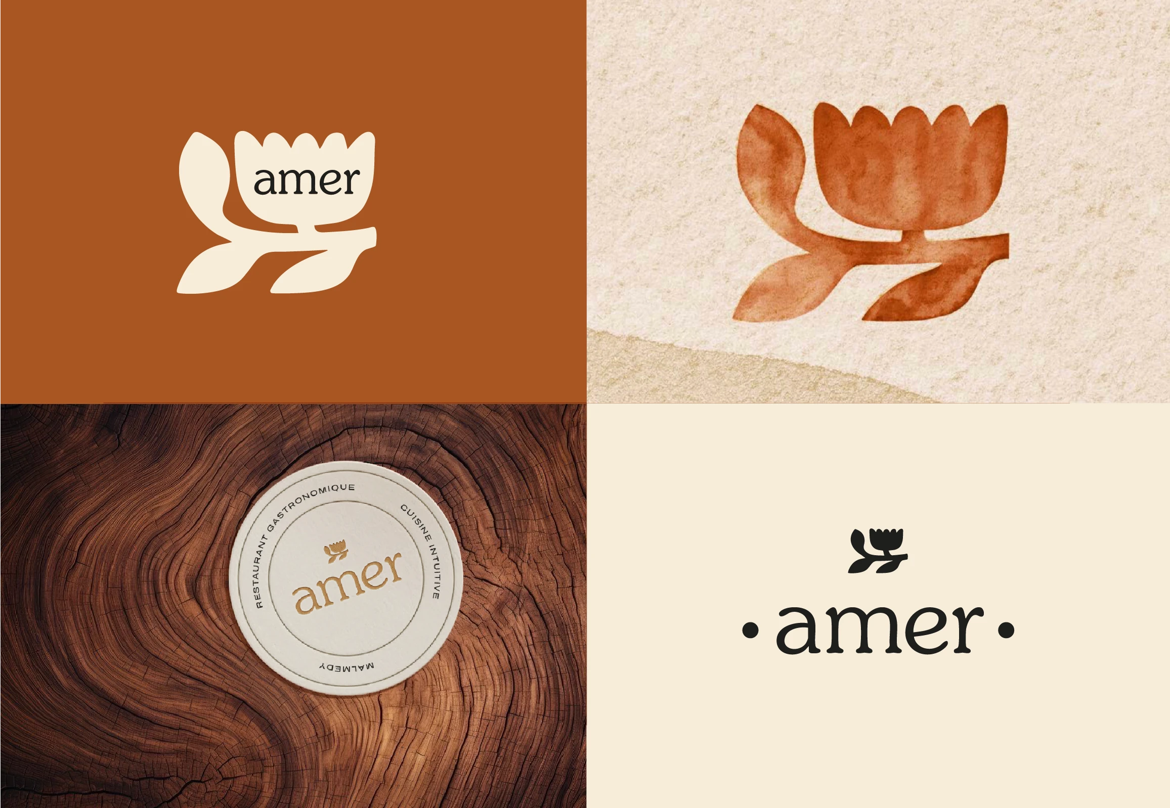 Logotype du restaurant Amer et ses déclinaisons graphique