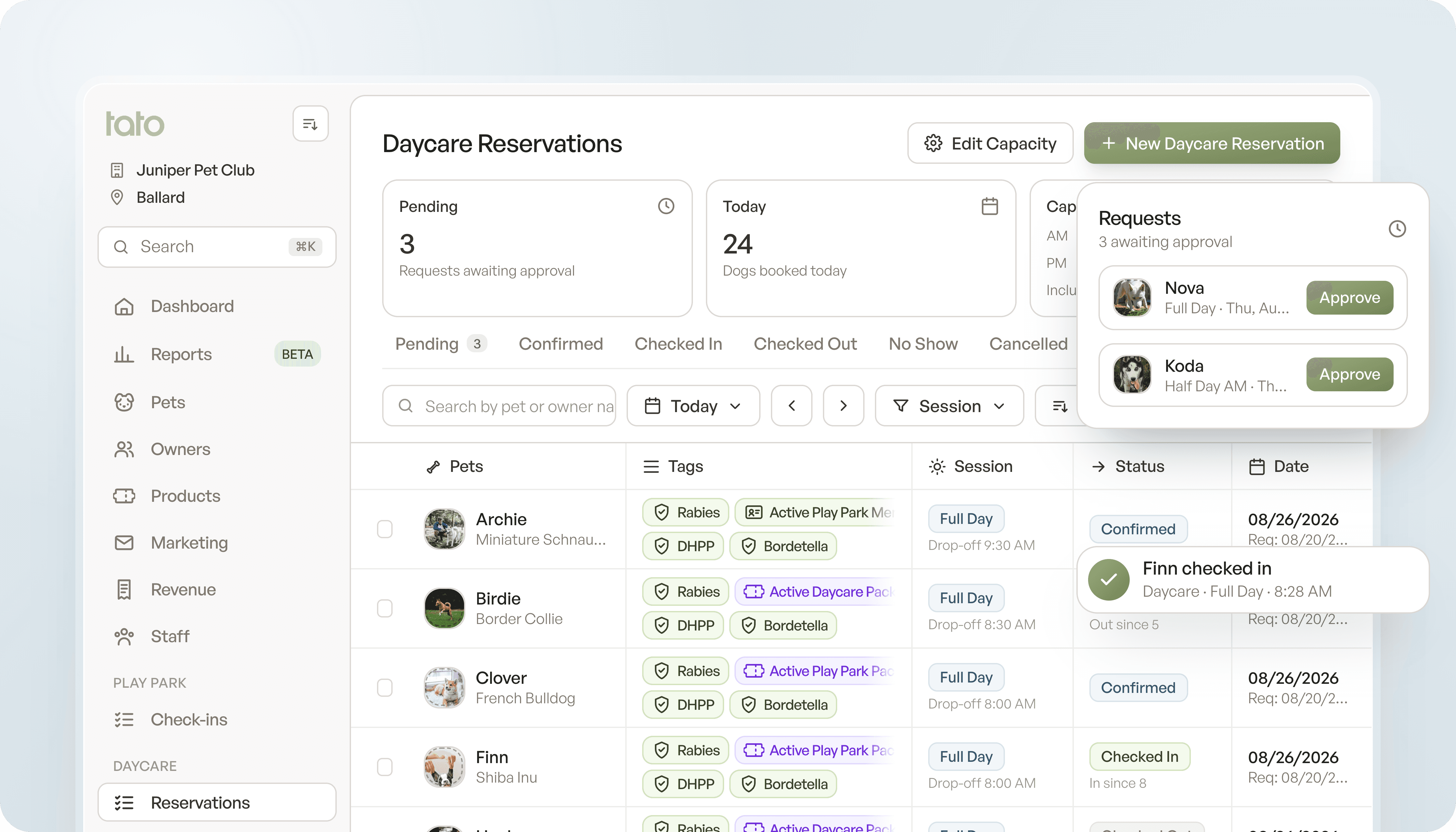 Tato daycare reservations
