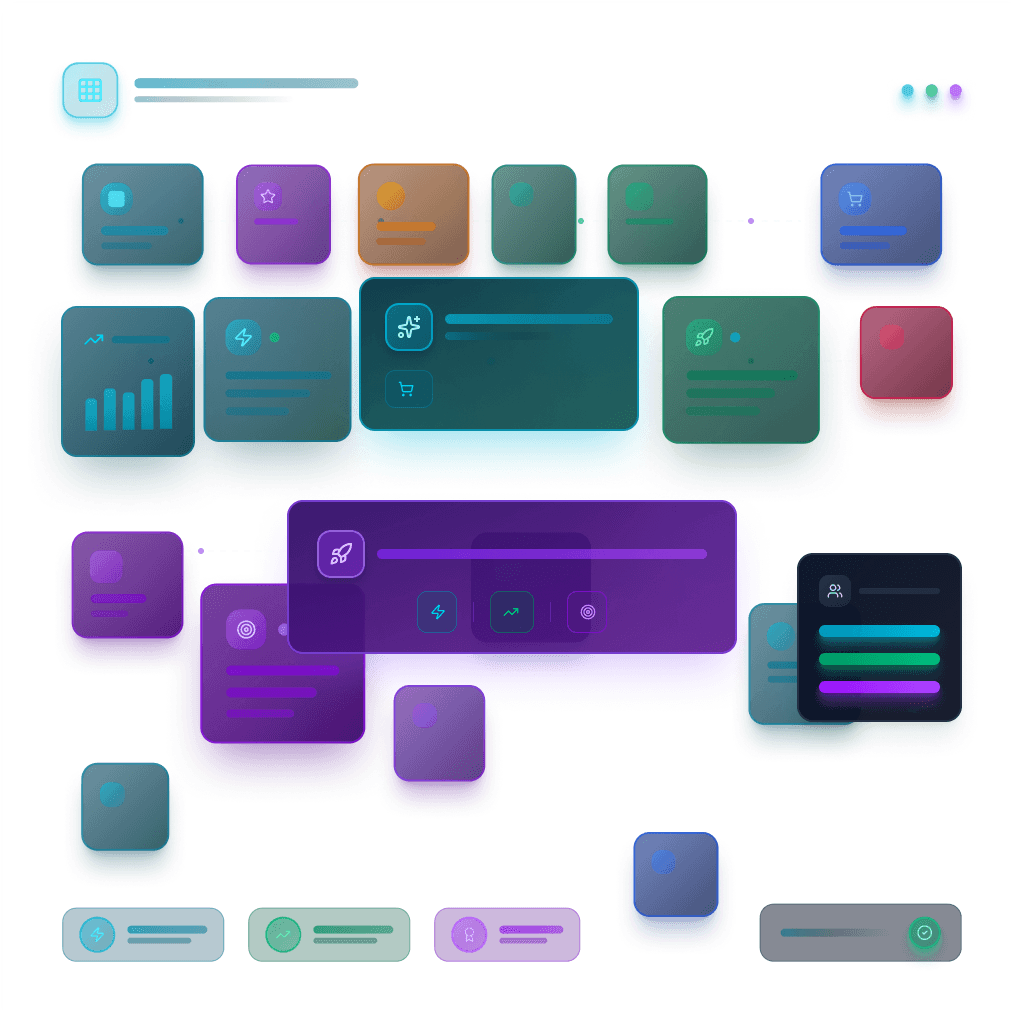 Modernes digitales Dashboard mit vernetzten Elementen – Symbol für einen datengetriebenen E-Commerce-Funnel, der Nutzerverhalten analysiert und Conversion-Raten durch gezielte Optimierung steigert.
