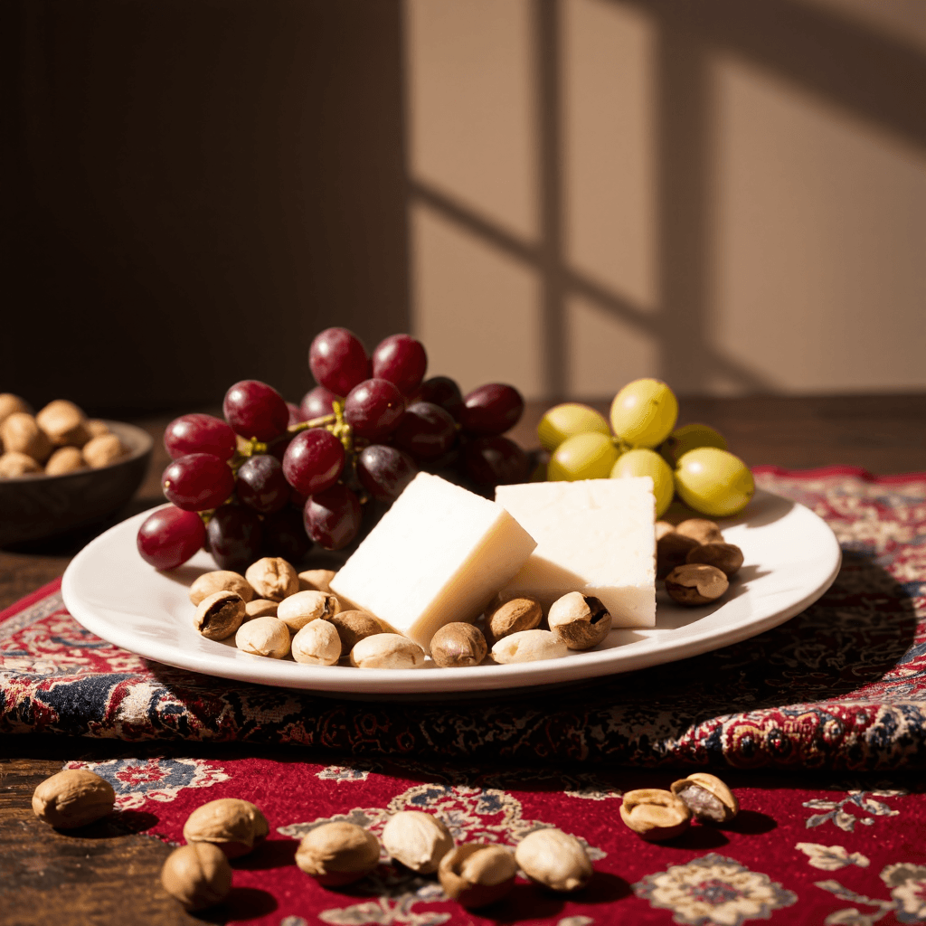 product photography of a plate of assorted fruits and nuts