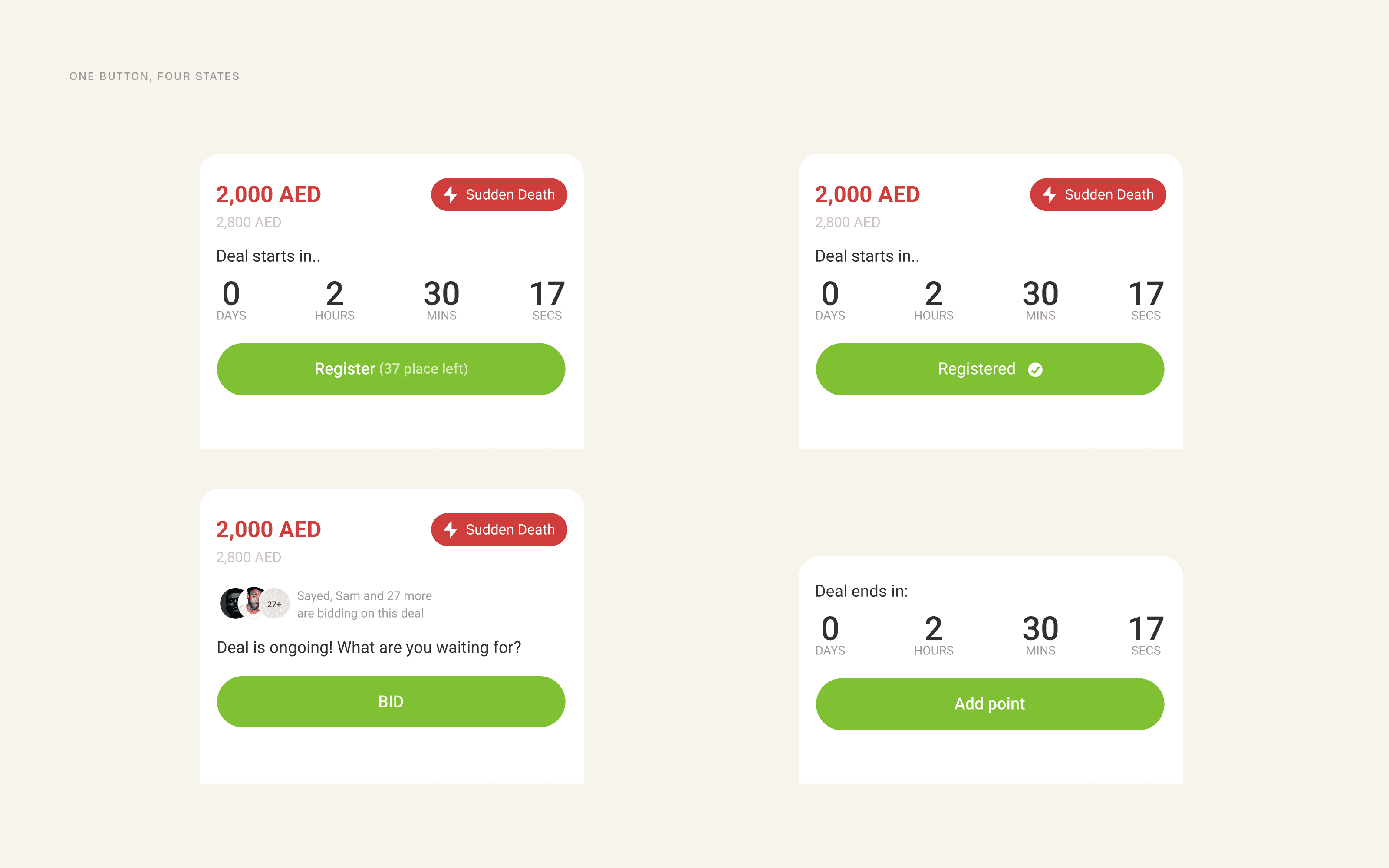 Registration, registered, bid and add-points participation states
