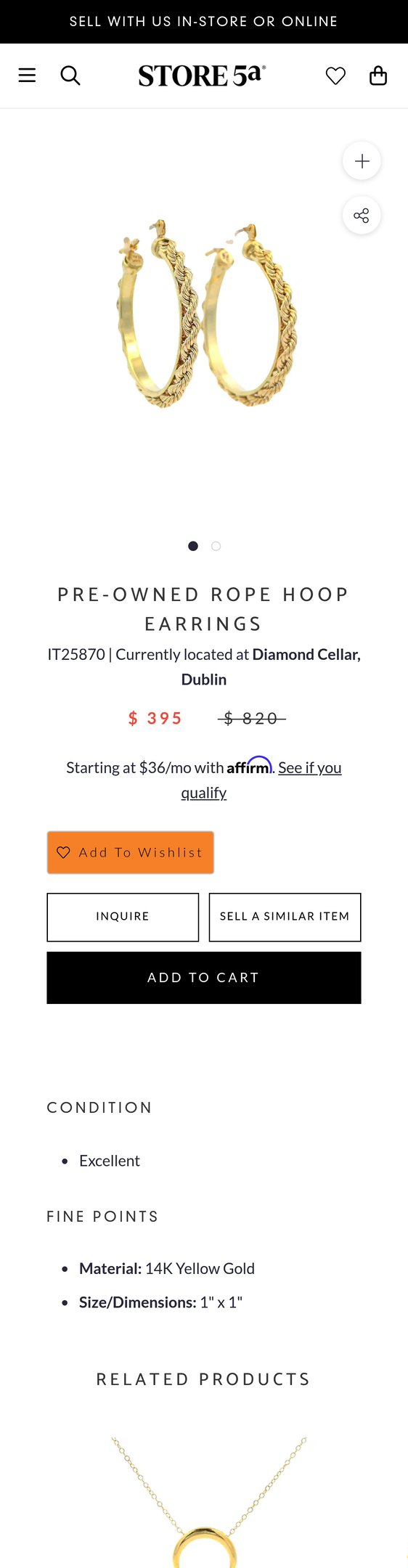Jewelry product options include: earring for Pre-Owned Rope Hoop Earrings from STORE 5a Luxury Preowned Goods.