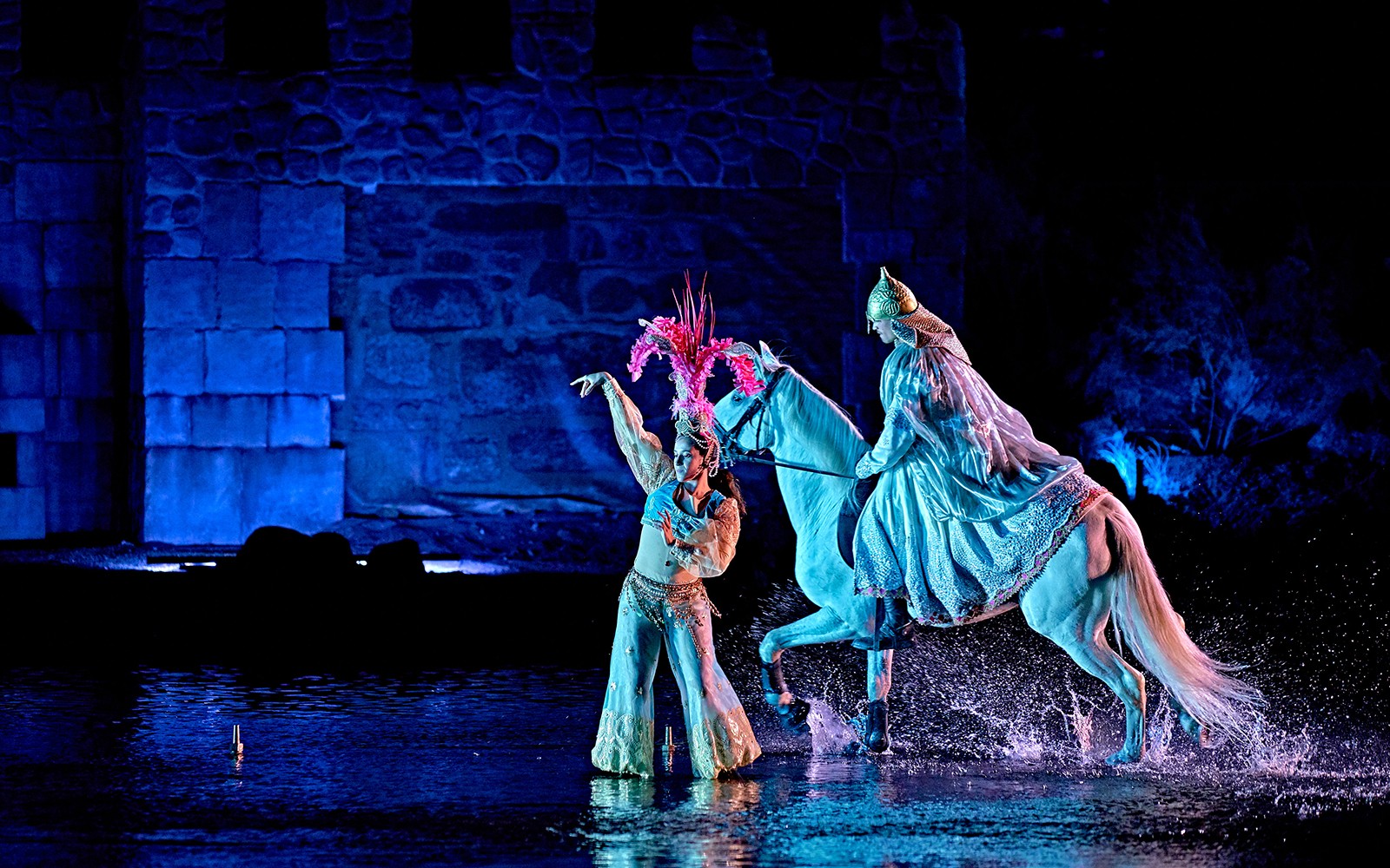 Performer and horse in Puy du Fou España night show.
