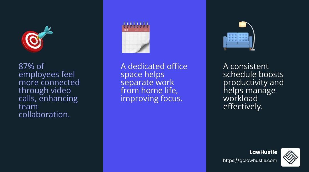 87% of employees feel more connected through video calls - can paralegals work from home infographic 3_facts_emoji_blue