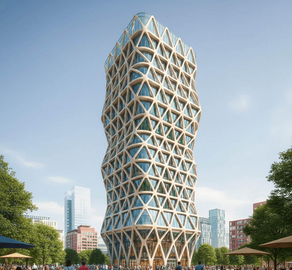 Modern building facade with geometric patterns