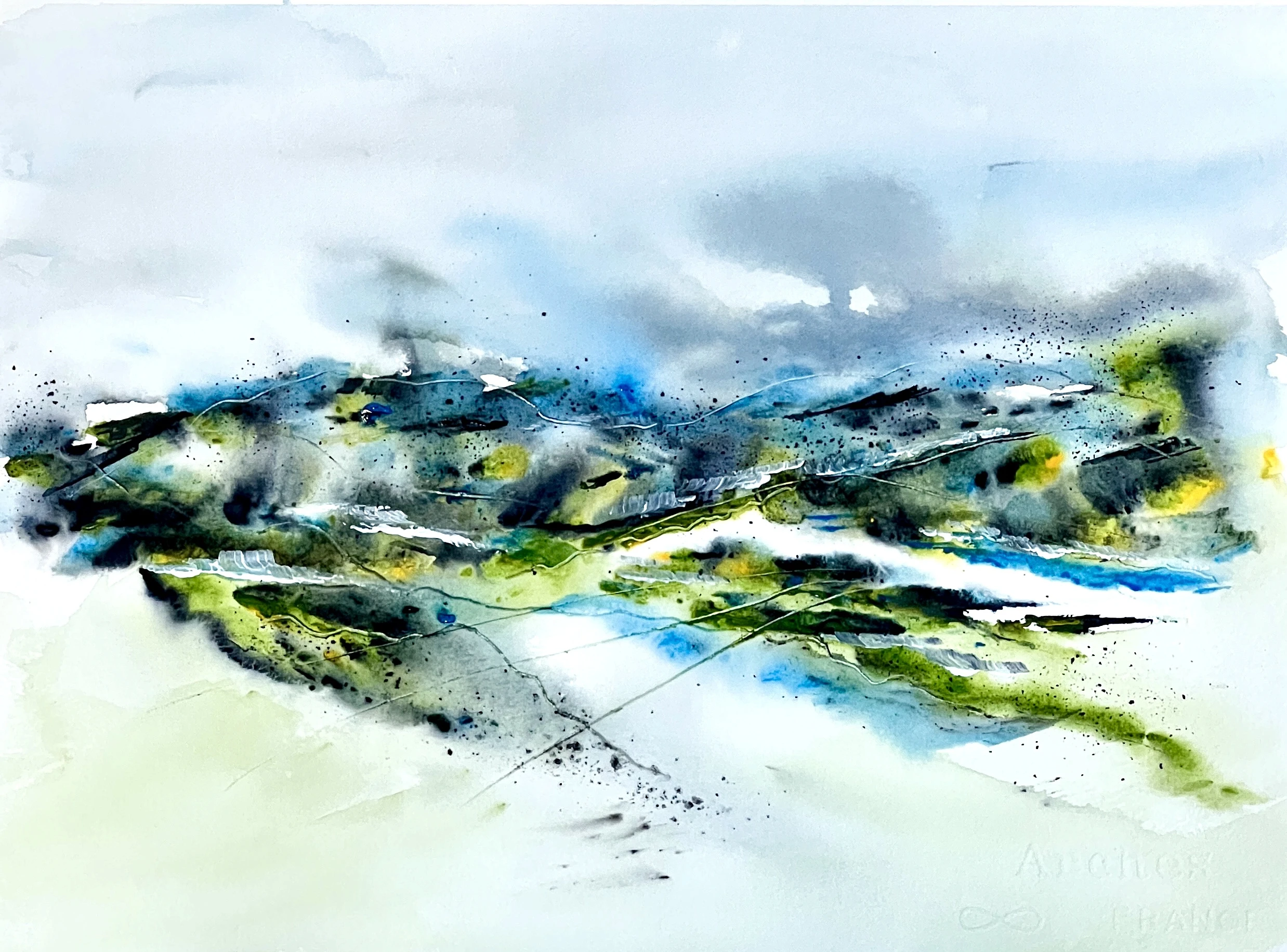 Green and Blue Valley - 29/38.5 cm - watercolour