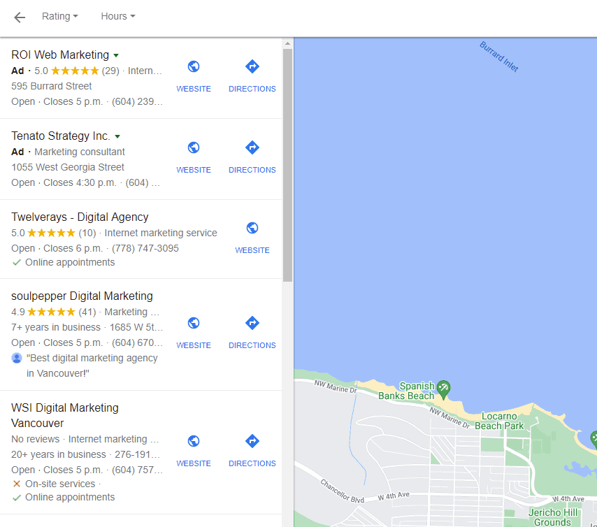 twelverays google my business listing showing up for local seo