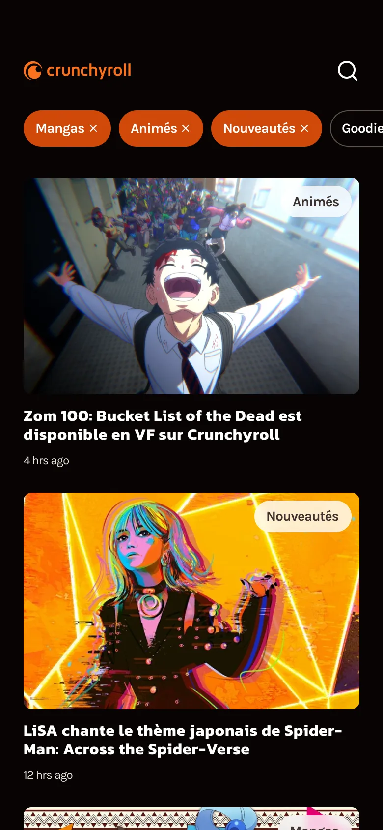 Redesign fictif de l'application Crunchyroll News