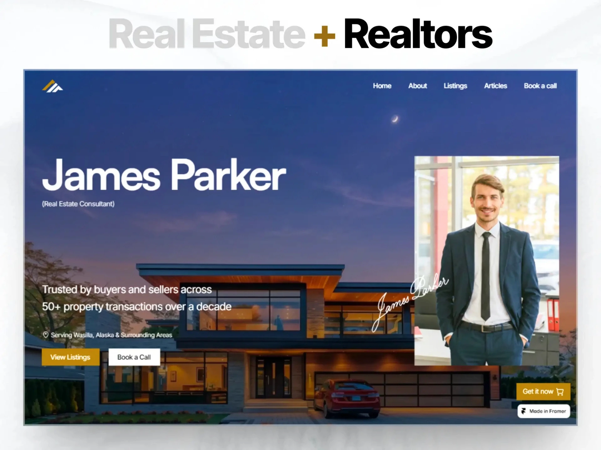 Listings framer template hero section