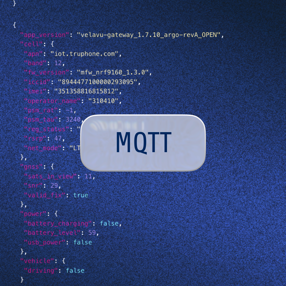 Sylized code referencing Velavu MQTT API