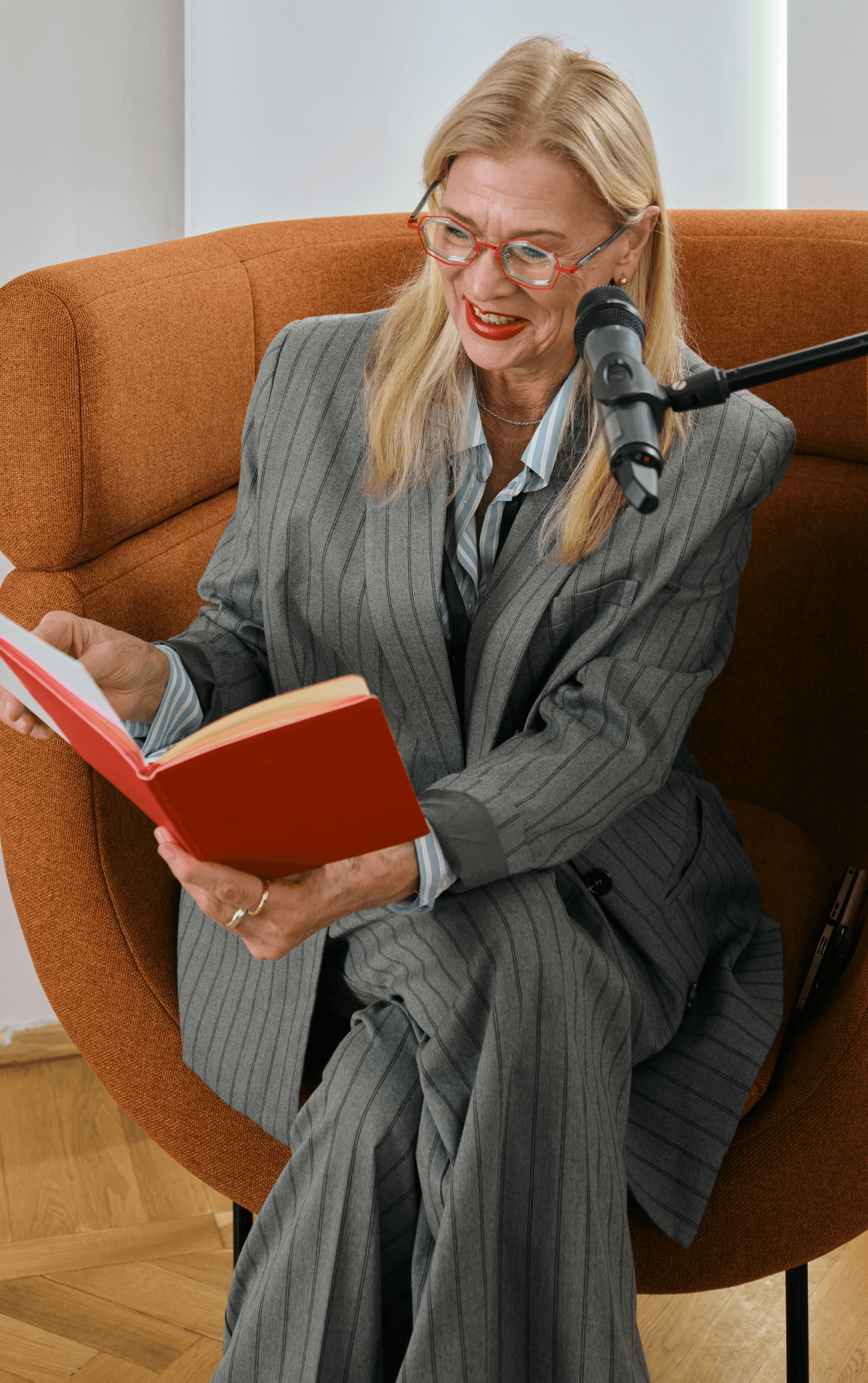 A business women is reading a book