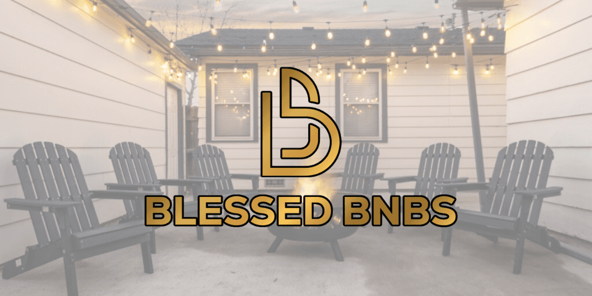 Luxury short-term rental by Blessed BNBS with stylish outdoor seating, perfect for guests seeking comfort and relaxation