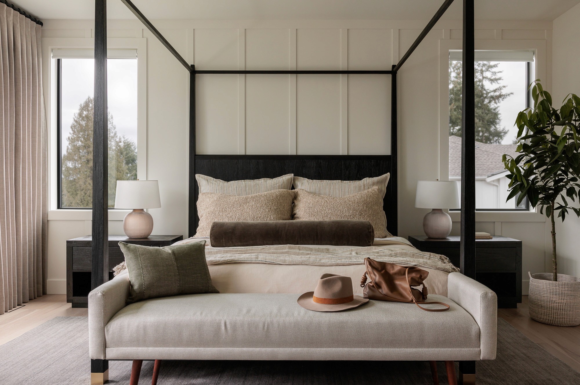 The Cozy Primary Bed Room was designed in this Bellevue, Washington home by Sherri Monte, interior designer at, Elegant Simplicity.