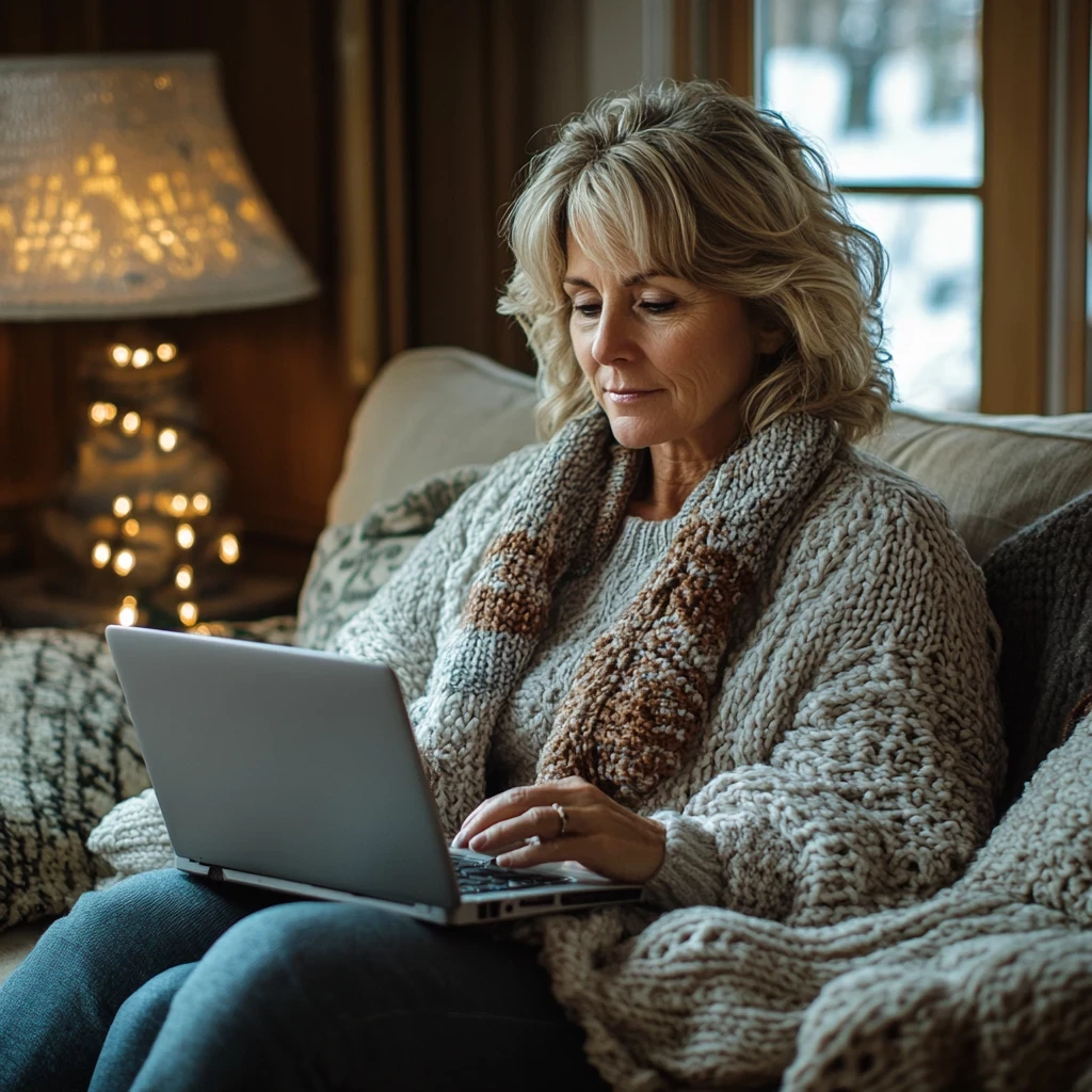 Woman working on Kindred Tales interview 