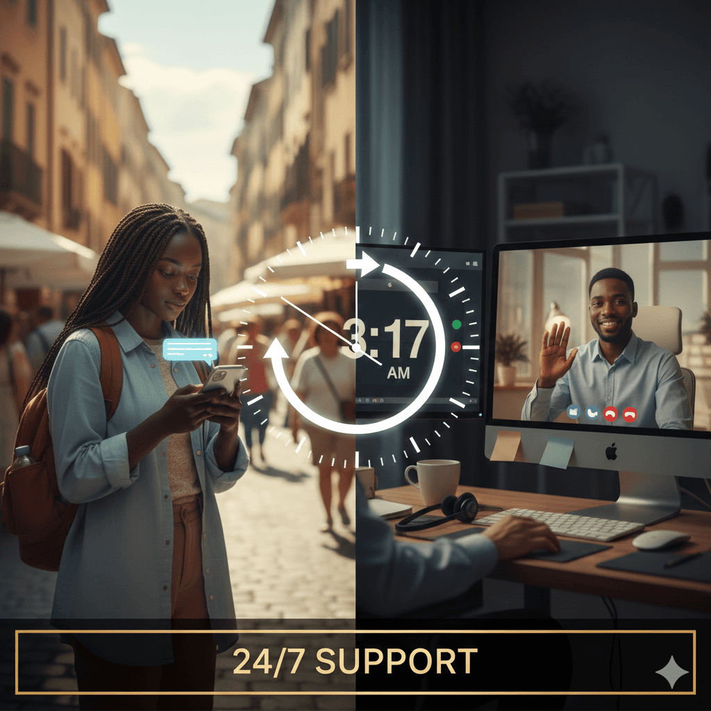 An image of 2 people having a virtual call with eachother