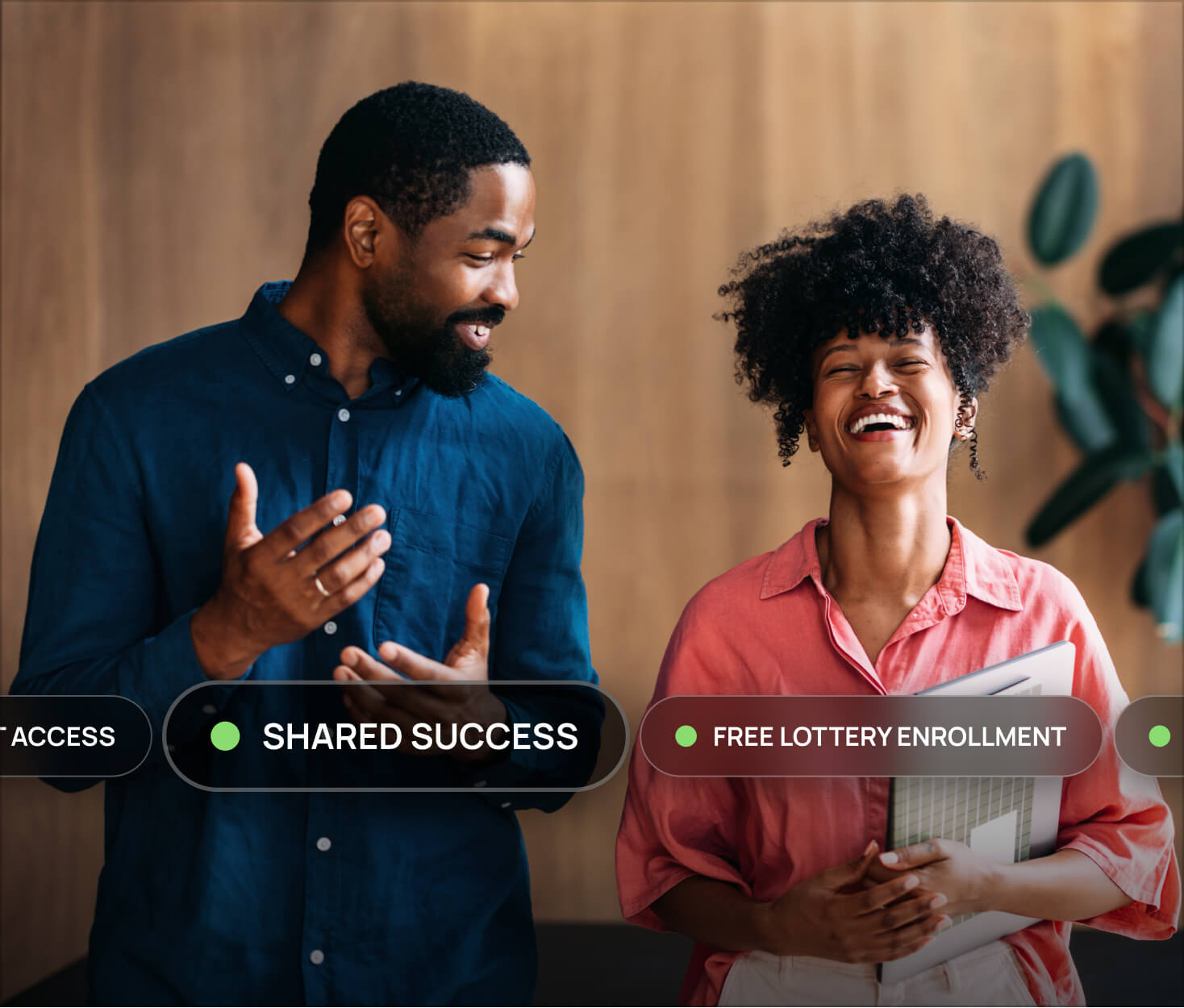 Man and woman talking excitedly