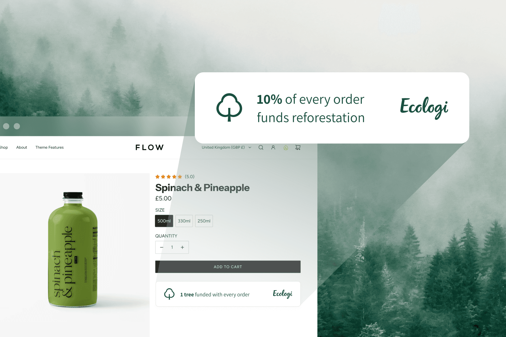 Online purchase automatically funding reforestation through Ecologi
