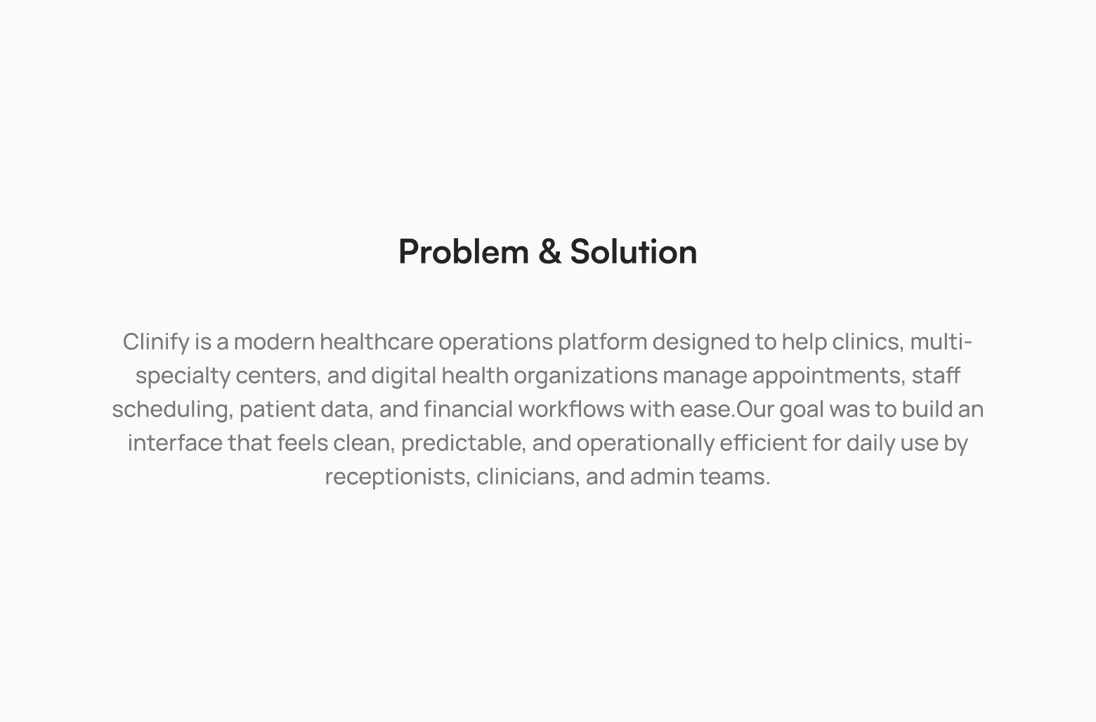 Clinify problem and solution overview section