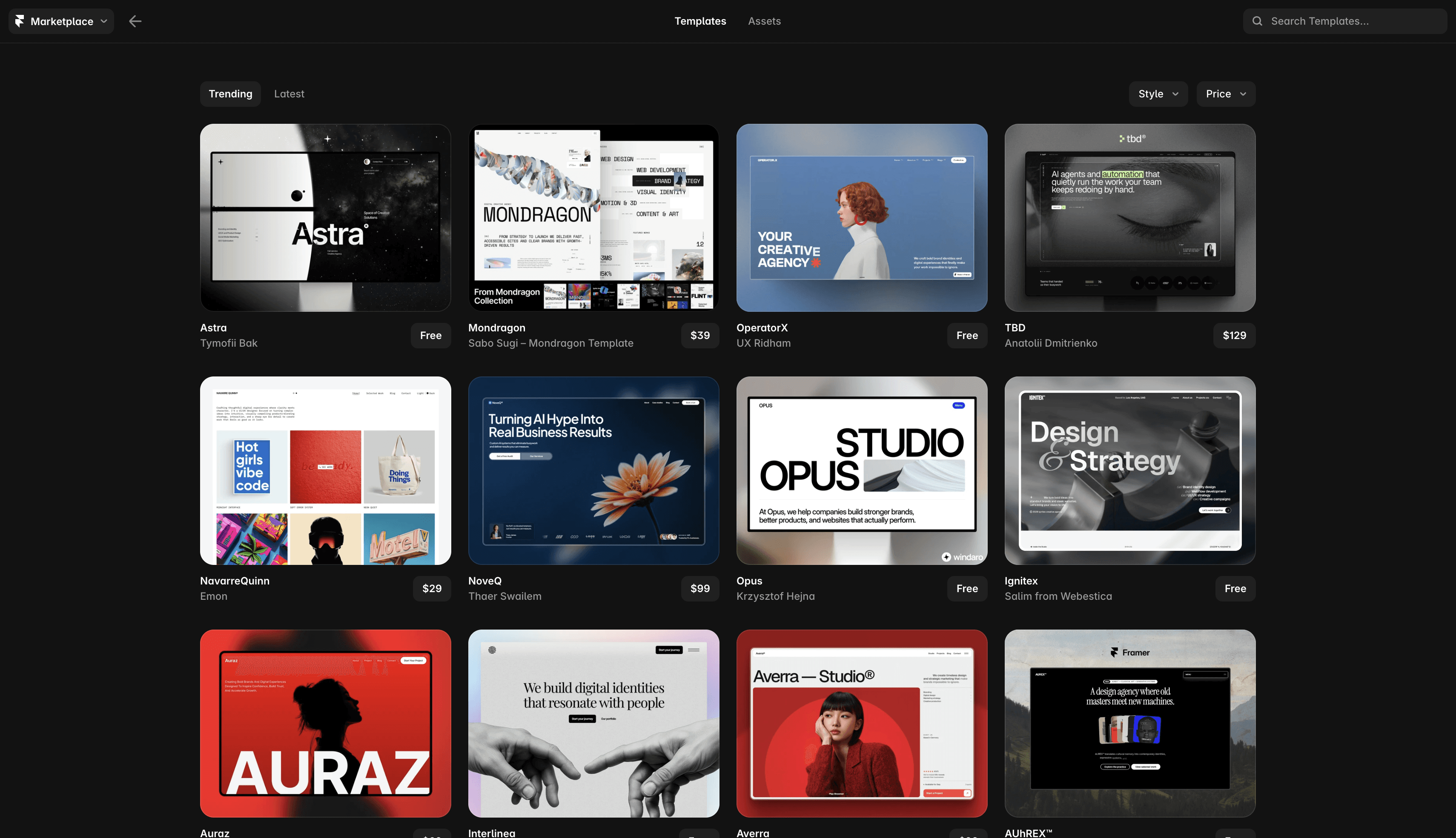 Framer Marketplace agency templates