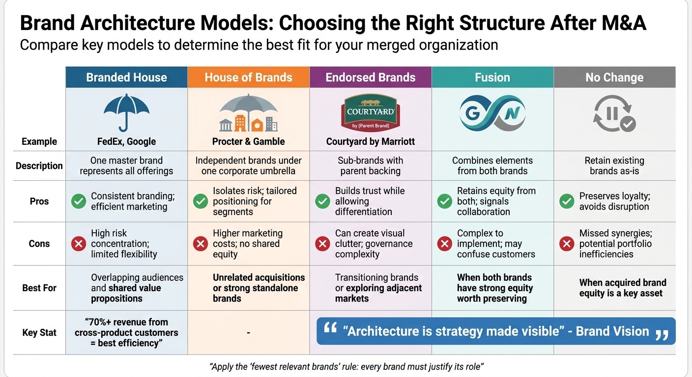 Brand Architecture Models Comparison: Pros, Cons, and M&A Suitability